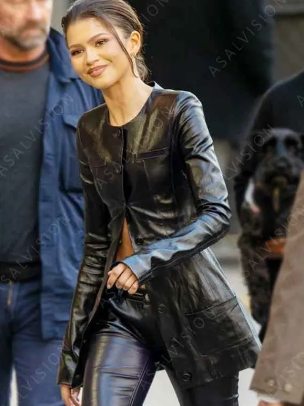 Asal Vision Women Coats | Leather Jackets | The Attico SS24 Zendaya Leather Jacket Black