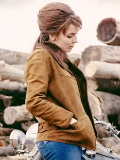 Asal Vision Leather Jackets | The Bikeriders Jodie Comer Suede Leather Jacket Brown