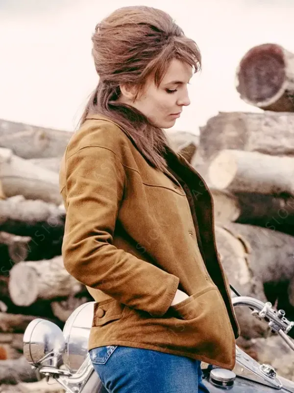 Asal Vision Leather Jackets | The Bikeriders Jodie Comer Suede Leather Jacket Brown