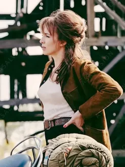 Asal Vision Leather Jackets | The Bikeriders Jodie Comer Suede Leather Jacket Brown