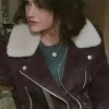 Asal Vision Leather Jackets | The Girls On The Bus 2024 Grace Gordon Greene Leather Jacket Maroon