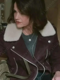 Asal Vision Leather Jackets | The Girls On The Bus 2024 Grace Gordon Greene Leather Jacket Maroon