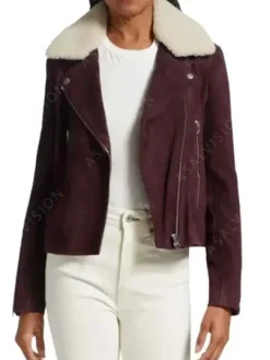 Asal Vision Leather Jackets | The Girls On The Bus 2024 Grace Gordon Greene Leather Jacket Maroon