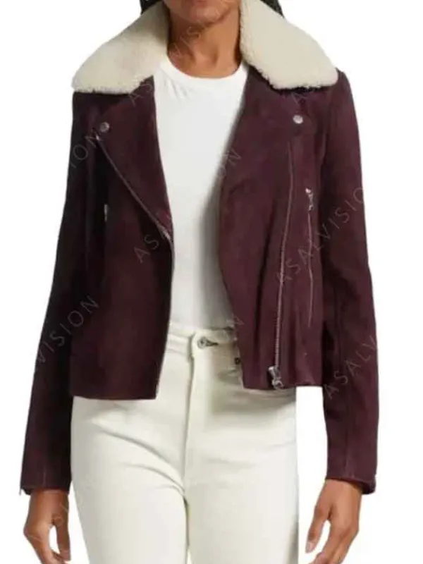 Asal Vision Leather Jackets | The Girls On The Bus 2024 Grace Gordon Greene Leather Jacket Maroon