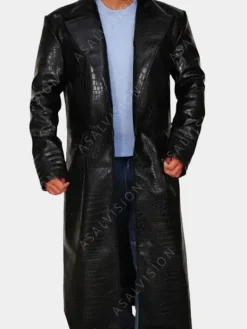 Asal Vision Men Coats | The Matrix Morpheus Alligator Leather Trench Coat Black