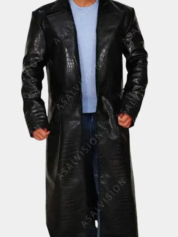 Asal Vision Men Coats | The Matrix Morpheus Alligator Leather Trench Coat Black