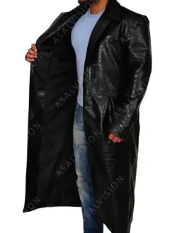 Asal Vision Men Coats | The Matrix Morpheus Alligator Leather Trench Coat Black