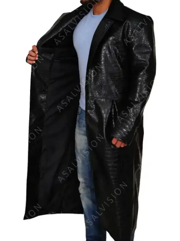 Asal Vision Men Coats | The Matrix Morpheus Alligator Leather Trench Coat Black