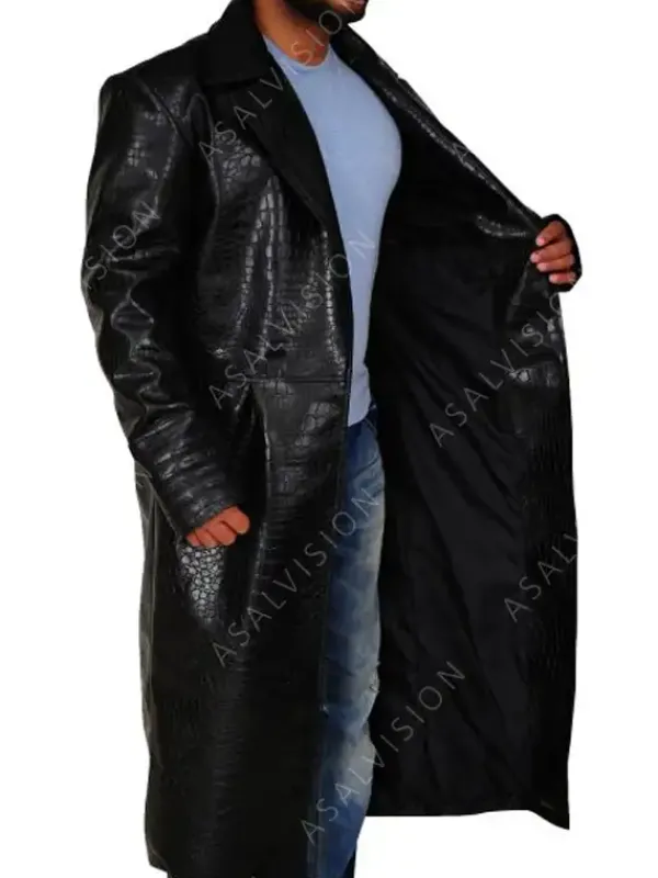 Asal Vision Men Coats | The Matrix Morpheus Alligator Leather Trench Coat Black