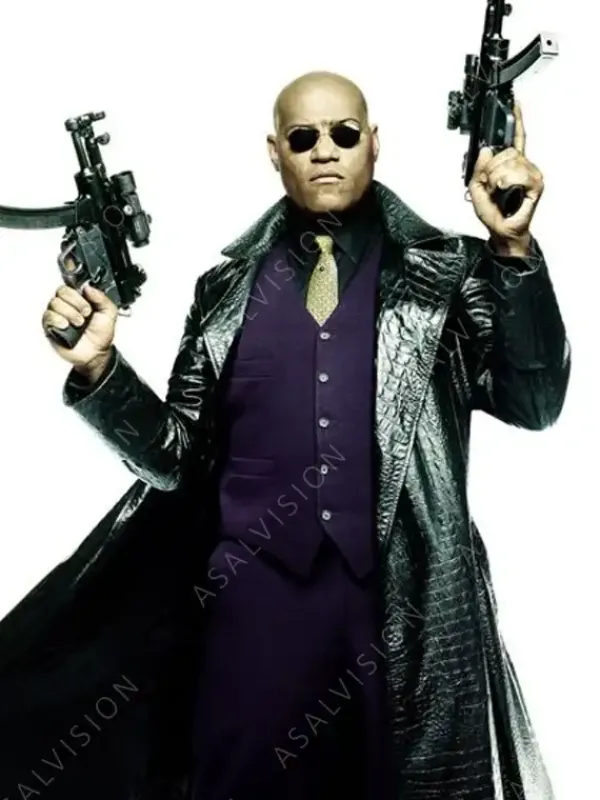 Asal Vision Men Coats | The Matrix Morpheus Alligator Leather Trench Coat Black