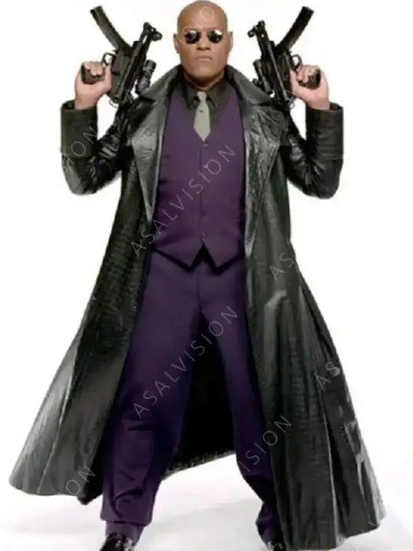 Asal Vision Men Coats | The Matrix Morpheus Alligator Leather Trench Coat Black