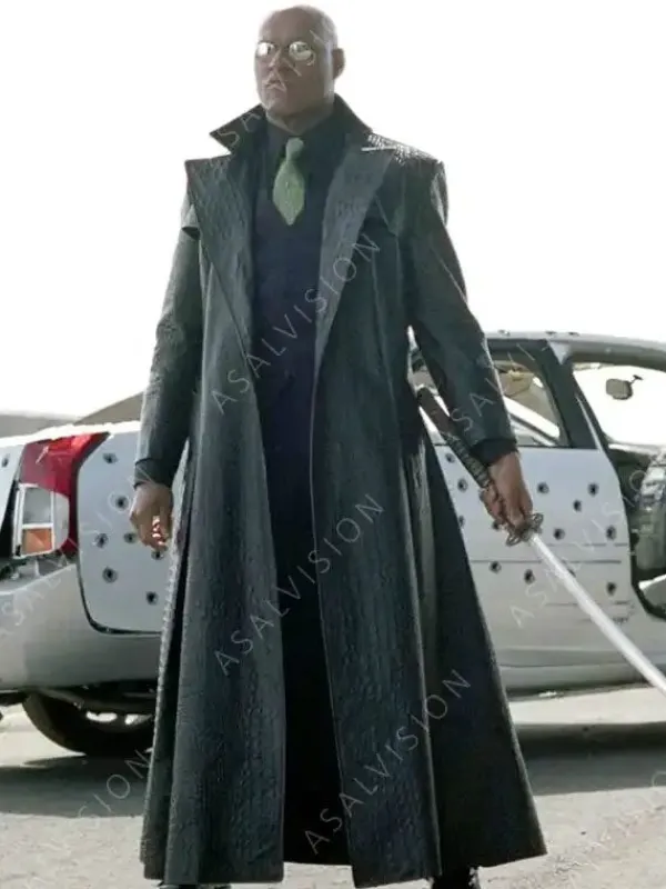 Asal Vision Men Coats | The Matrix Morpheus Alligator Leather Trench Coat Black