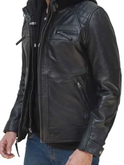 Asal Vision Black Jackets | Hooded Jackets | Thomas Leather Jacket With Hood Black