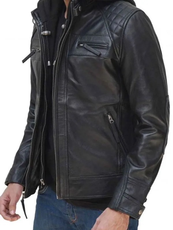 Asal Vision Black Jackets | Hooded Jackets | Thomas Leather Jacket With Hood Black