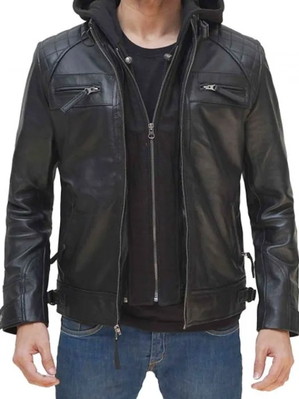 Asal Vision Black Jackets | Hooded Jackets | Thomas Leather Jacket With Hood Black