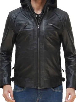 Asal Vision Black Jackets | Hooded Jackets | Thomas Leather Jacket With Hood Black