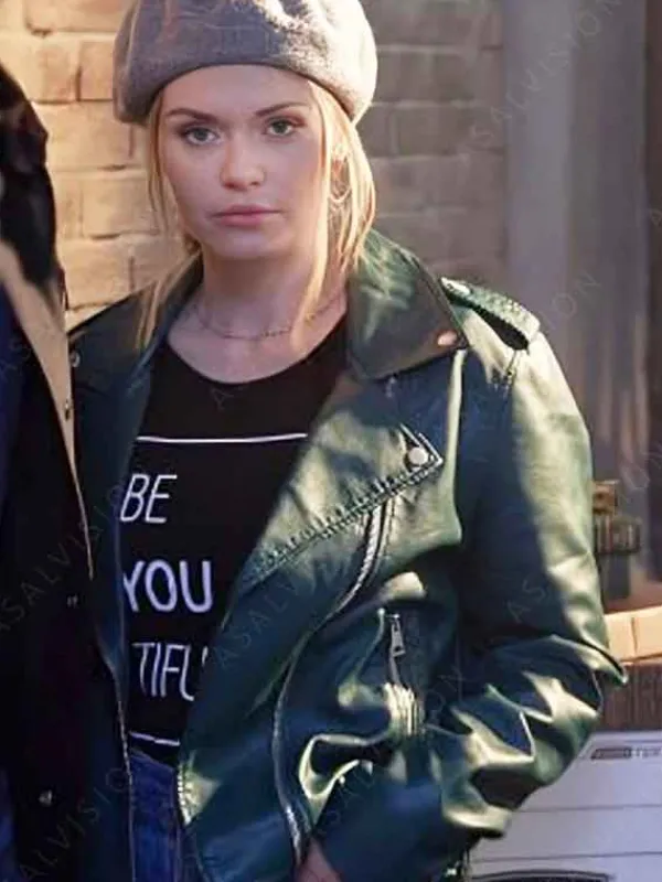 Asal Vision Leather Jackets | Tipline Mysteries Dial 1 For Murder Maddie Leather Jacket Green