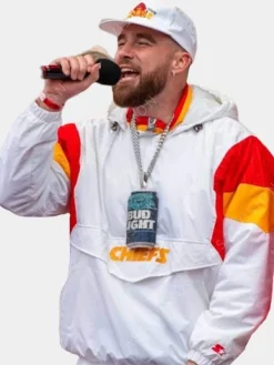 Asal Vision Cotton Jackets | Travis Kelce Super Bowl White Jacket White, Orange, And Red