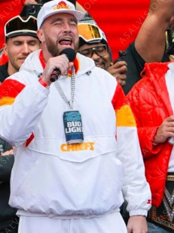 Asal Vision Cotton Jackets | Travis Kelce Super Bowl White Jacket White, Orange, And Red