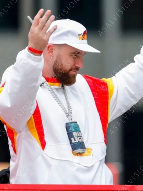 Asal Vision Cotton Jackets | Travis Kelce Super Bowl White Jacket White, Orange, And Red
