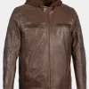 Asal Vision Brown Jackets | Hooded Jackets | Tyler Hooded Leather Jacket Brown