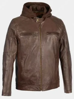 Asal Vision Brown Jackets | Hooded Jackets | Tyler Hooded Leather Jacket Brown