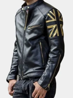 Asal Vision Black Jackets | Biker Jackets | UK Flag Motorcycle Leather Jacket Black
