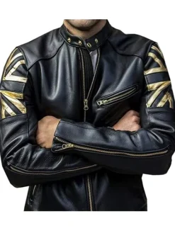 Asal Vision Black Jackets | Biker Jackets | UK Flag Motorcycle Leather Jacket Black