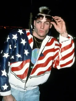 Asal Vision Leather Jackets | Vanilla Ice American Flag Real Leather Jacket White, Red, and Blue