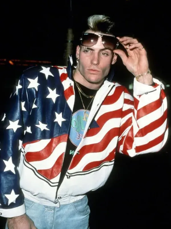 Asal Vision Leather Jackets | Vanilla Ice American Flag Real Leather Jacket White, Red, and Blue