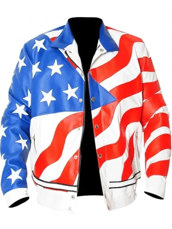 Asal Vision Leather Jackets | Vanilla Ice American Flag Real Leather Jacket White, Red, and Blue