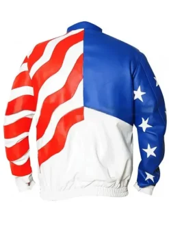 Asal Vision Leather Jackets | Vanilla Ice American Flag Real Leather Jacket White, Red, and Blue