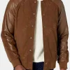 Asal Vision Varsity Jackets | Brown Jackets | Varsity Style Bomber Jacket In Suede With Leather Sleeves Brown