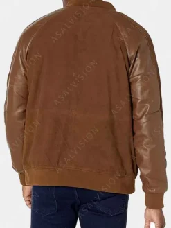 Asal Vision Varsity Jackets | Brown Jackets | Varsity Style Bomber Jacket In Suede With Leather Sleeves Brown
