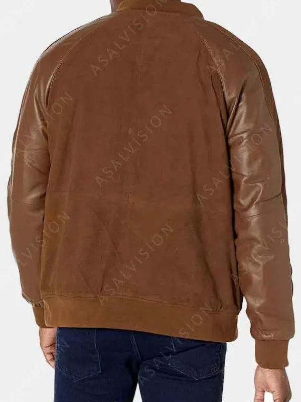 Asal Vision Varsity Jackets | Brown Jackets | Varsity Style Bomber Jacket In Suede With Leather Sleeves Brown
