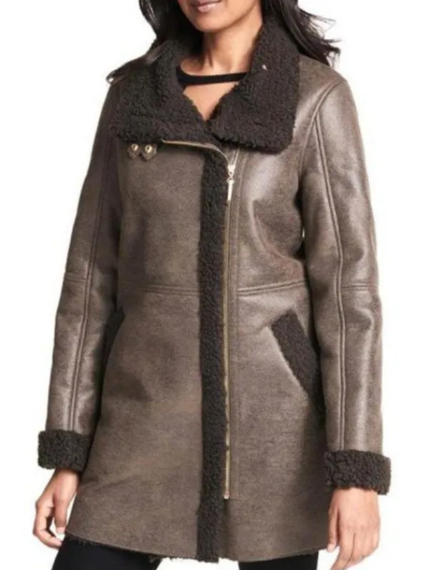 Asal Vision Women Coats | Women Asymmetrical Zip Sheepskin Leather Coat Same As Image