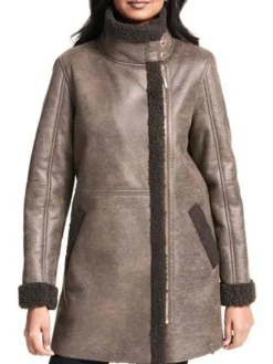 Asal Vision Women Coats | Women Asymmetrical Zip Sheepskin Leather Coat Same As Image