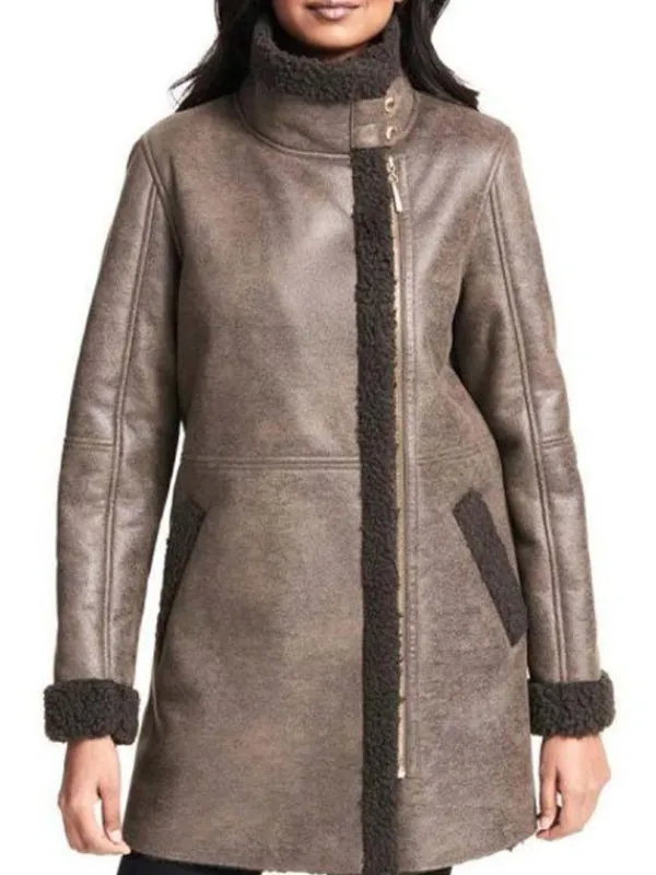 Asal Vision Women Coats | Women Asymmetrical Zip Sheepskin Leather Coat Same As Image