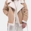 Asal Vision Cotton Jackets | Women’s Aviator Beige Shearling Cotton Jacket Beige Color