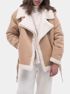 Asal Vision Cotton Jackets | Women’s Aviator Beige Shearling Cotton Jacket Beige Color