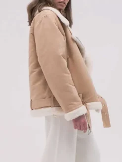 Asal Vision Cotton Jackets | Women’s Aviator Beige Shearling Cotton Jacket Beige Color