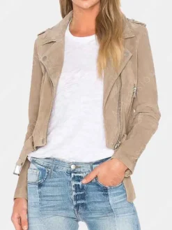 Asal Vision Suede Jackets | Biker Jackets | Womens Suede Leather Biker Jacket Beige