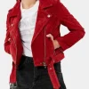 Asal Vision Red Jackets | Suede Jackets | Womens Biker Suede Leather Jacket Red