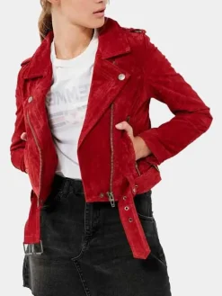 Asal Vision Red Jackets | Suede Jackets | Womens Biker Suede Leather Jacket Red