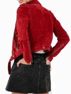 Asal Vision Red Jackets | Suede Jackets | Womens Biker Suede Leather Jacket Red