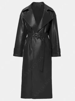 Asal Vision Leather Coats | Trench Coats | Womens Belted Sheepskin Leather Long Trench Coat Black