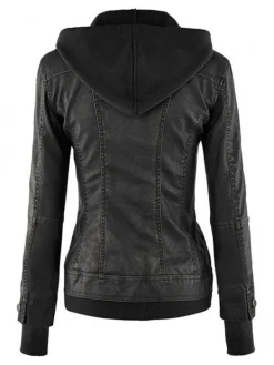 Asal Vision Black Jackets | Hooded Jackets | Women’s Fitted Bomber Leather Jacket Black