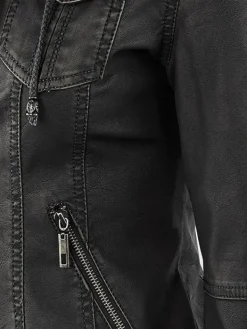 Asal Vision Black Jackets | Hooded Jackets | Women’s Fitted Bomber Leather Jacket Black