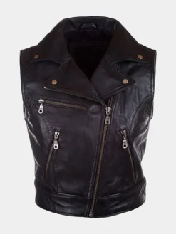 Asal Vision Vests | Biker Jackets | Women’s Leather Motorcycle Vest Black
