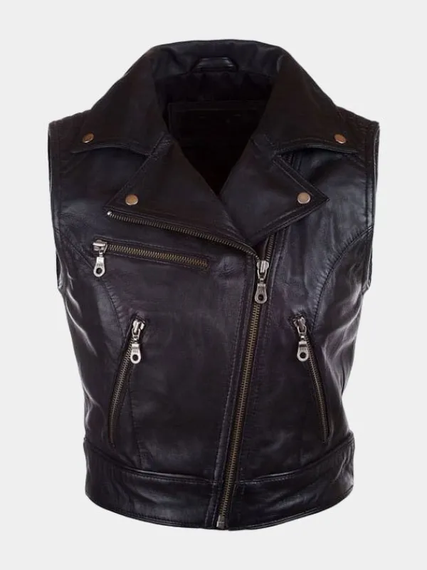 Asal Vision Vests | Biker Jackets | Women’s Leather Motorcycle Vest Black
